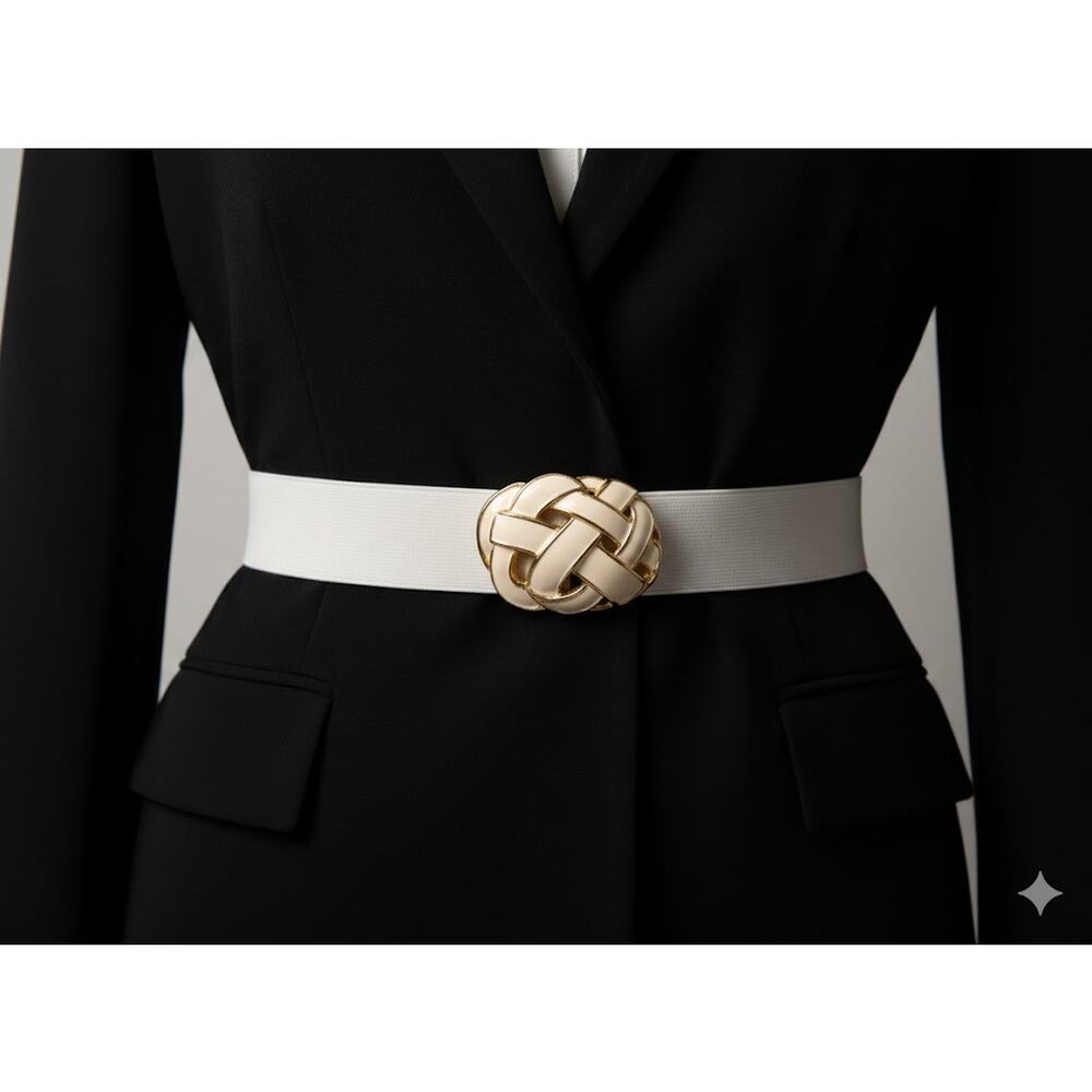 Retro Day Lor Signed White Enamel Gold Tone Scarf Clip Belt 80s Glam